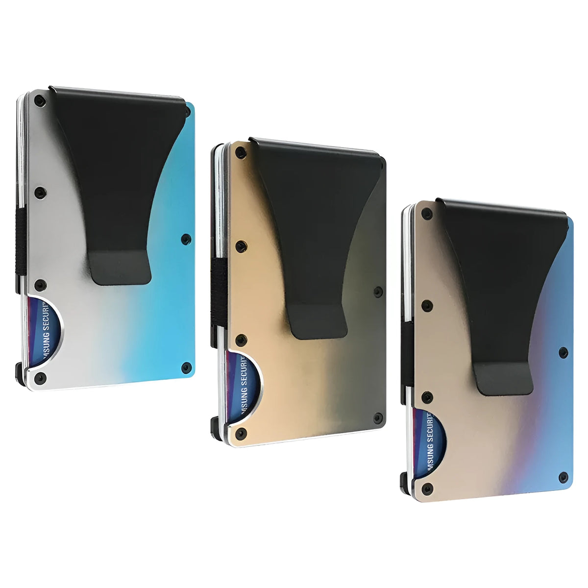 Ultra-thin aluminium alloy card package with metal clamp and gradient colour finish
