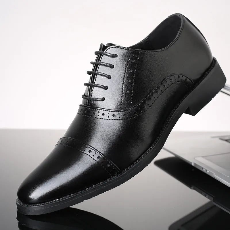 Men's black microfiber leather Oxford business dress shoes with rubber sole