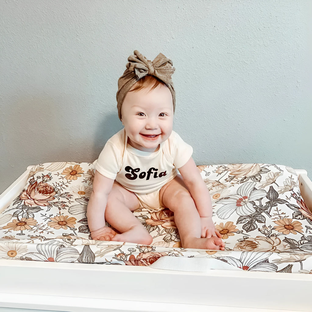 Baby care desk changing cover in blended material with rainbow bold stripes pattern, size 32x16x4cm