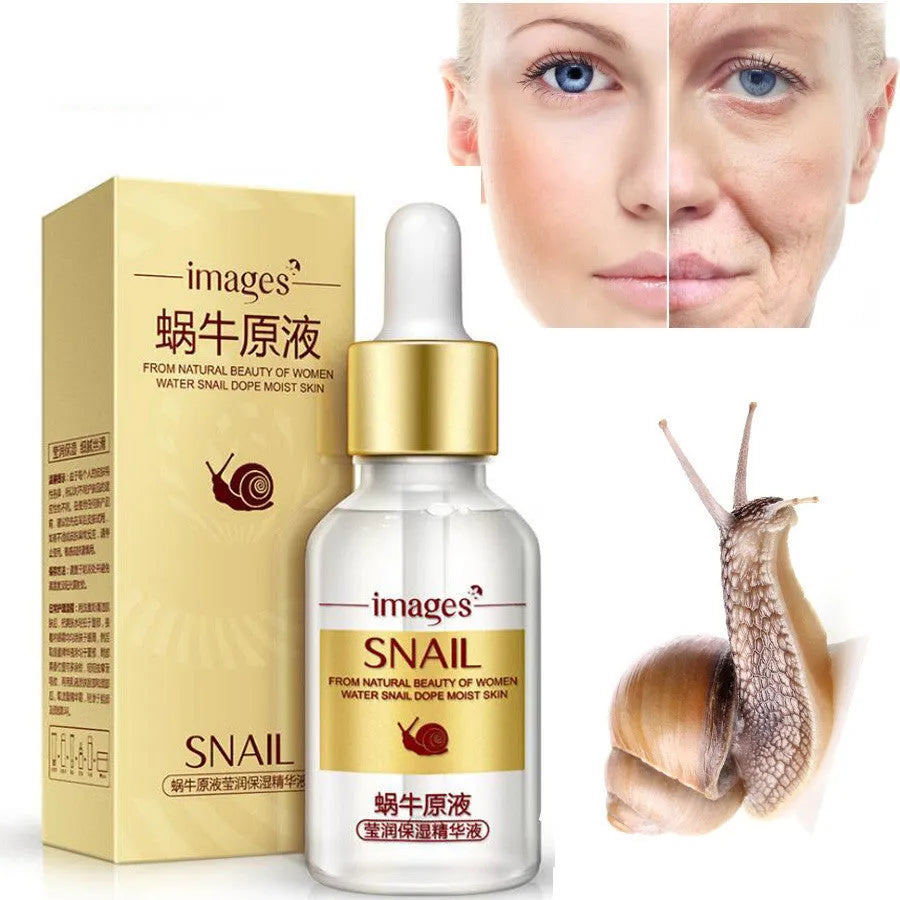 Snail moisturizing nourishing serum 15ml bottle with snail essence for face hydration and whitening