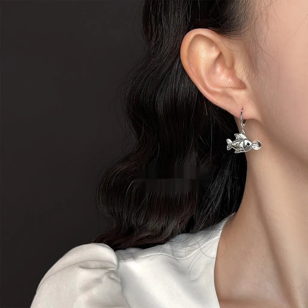 Bubble fish design electroplated copper earrings with goldfish animal modelling