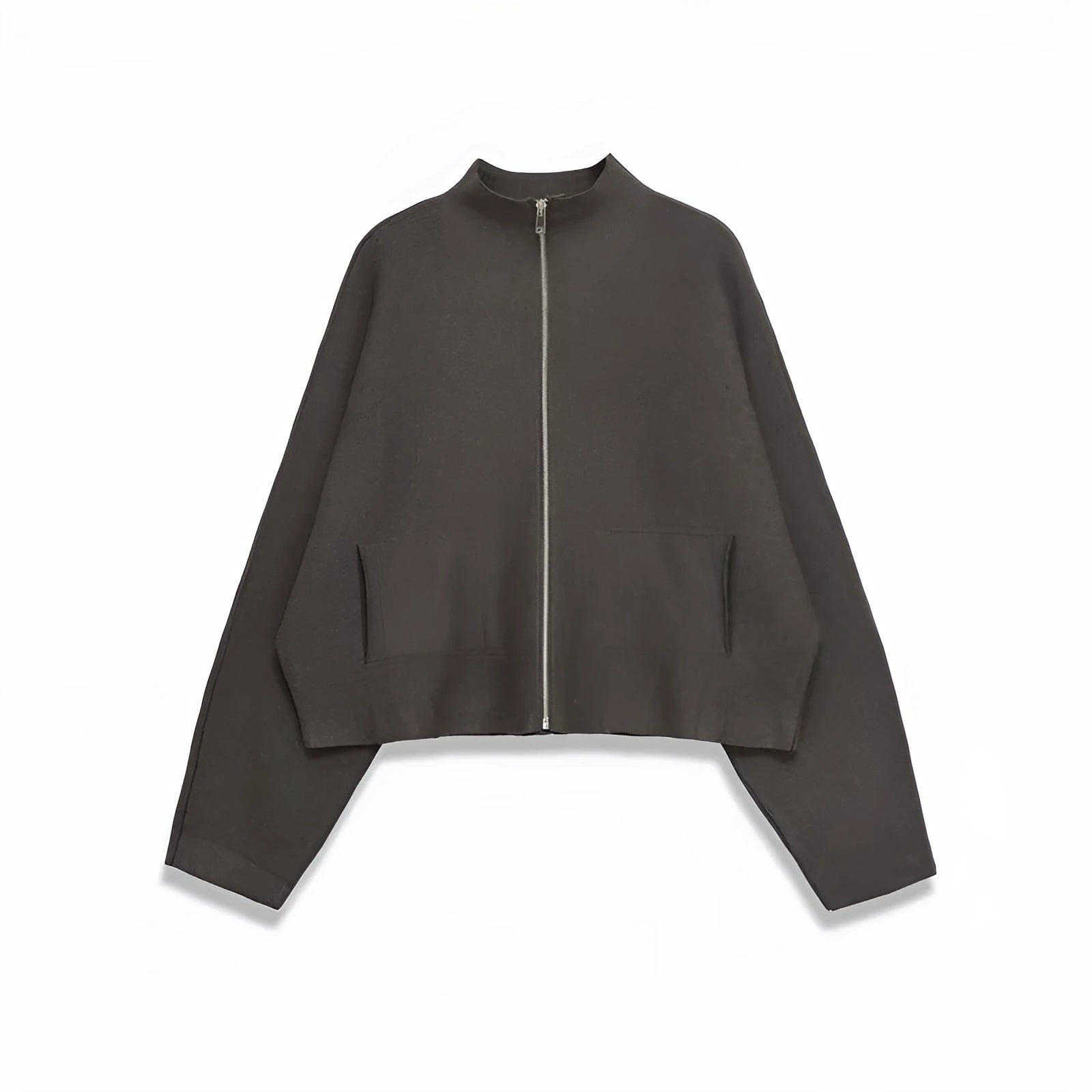 Women's striped stand collar zipper knitted coat, long sleeve, regular fit, polyester blend