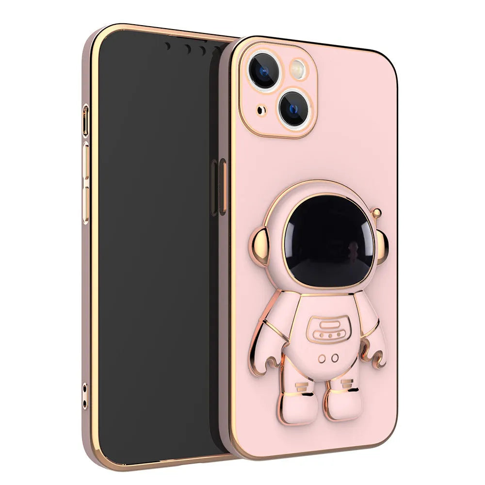 3D astronaut anti-drop TPU phone case with electroplating bracket for iPhone, light cyan colour
