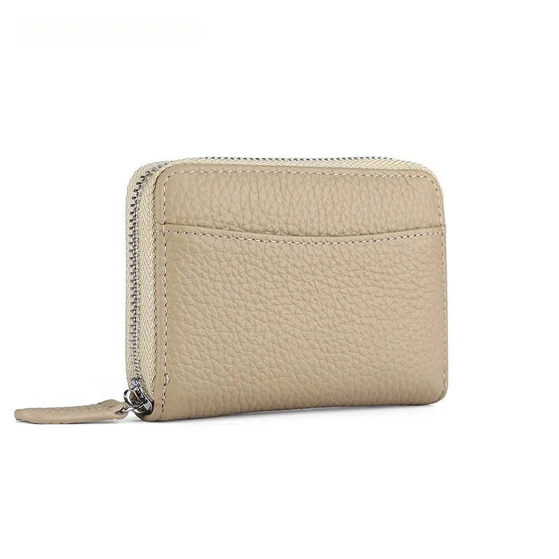 First layer cowhide genuine leather coin purse with multiple compartments and sewing line detailing