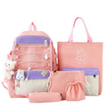 Lightweight large capacity student schoolbag four-piece set in solid colour nylon with curved shoulder strap
