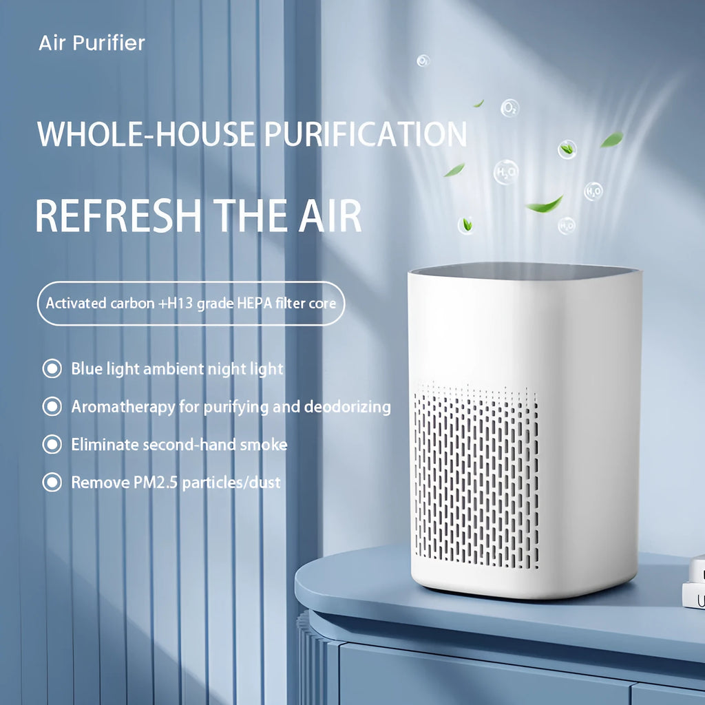 Simple style desktop air purifier with USB cable for office or home use measuring under 10 square metres coverage