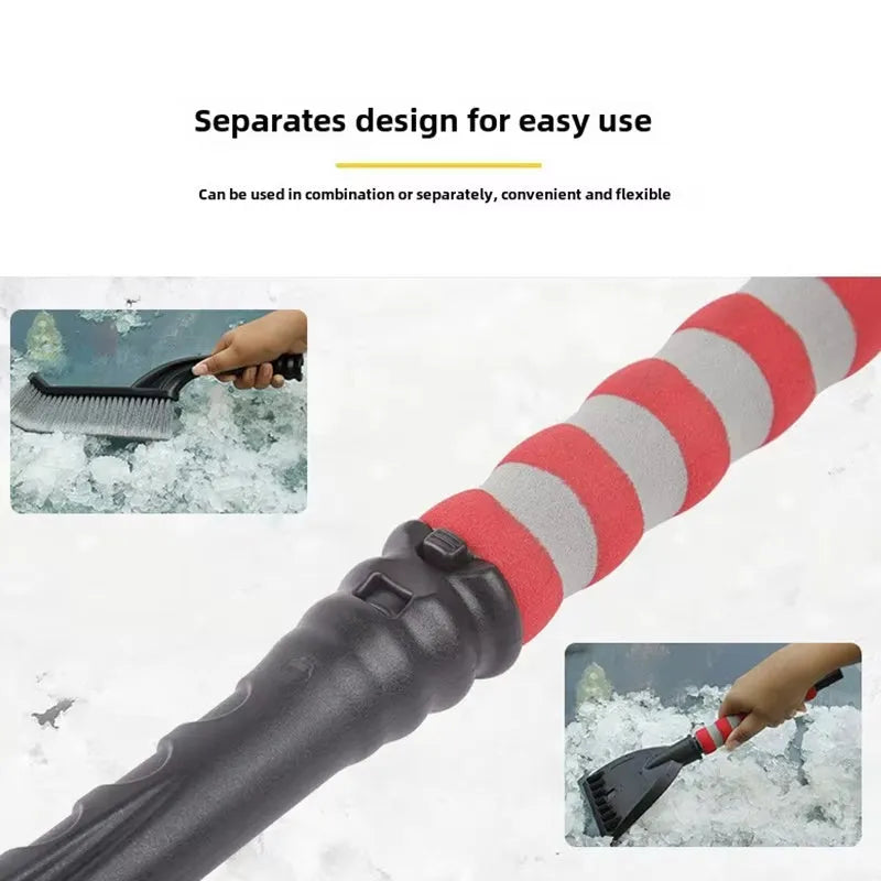 2 in 1 snow brush ice scraper for car windshield with red handle and foam grip