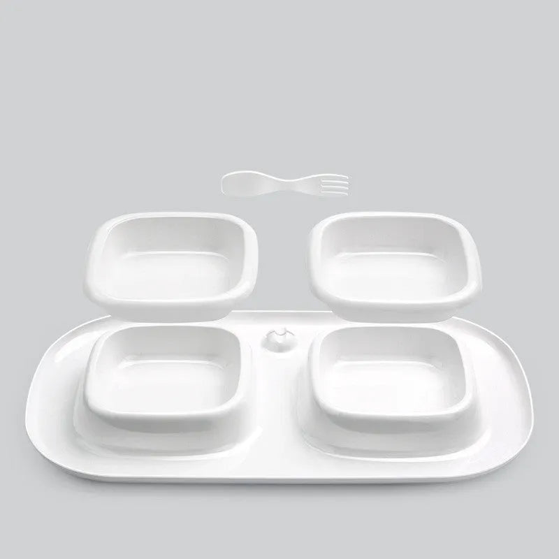 Cat Le Shi plastic double bowl for cats in milky white showing two compartments