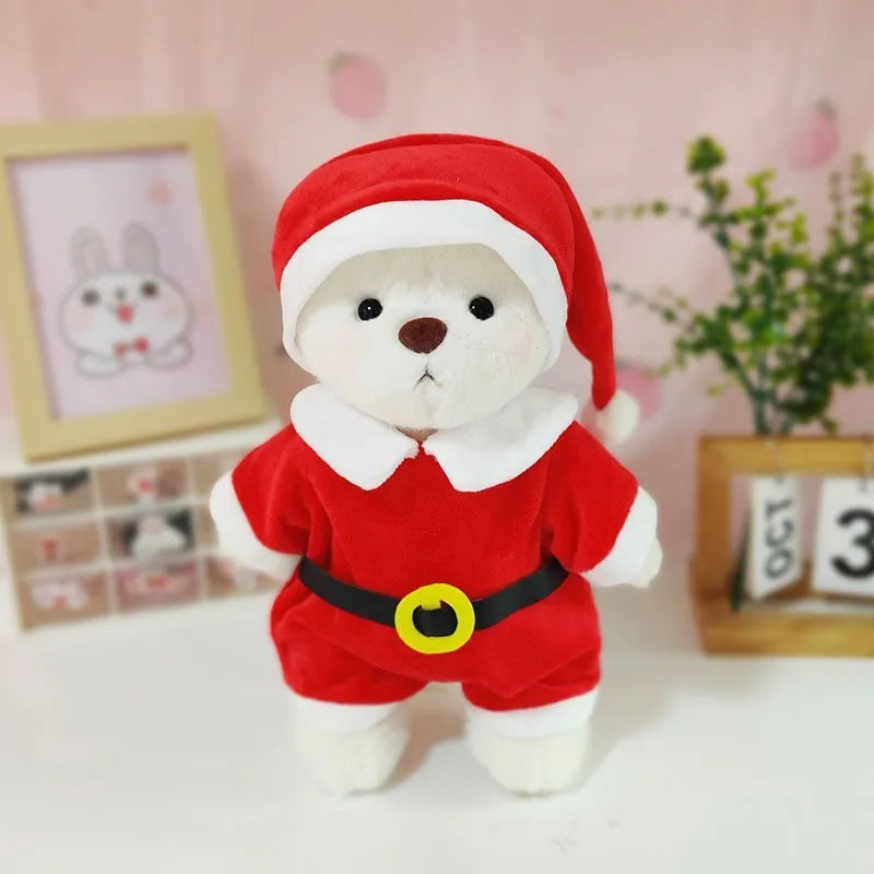 30cm Momo bear plush doll wearing a red plaid dress Christmas costume set with cloak