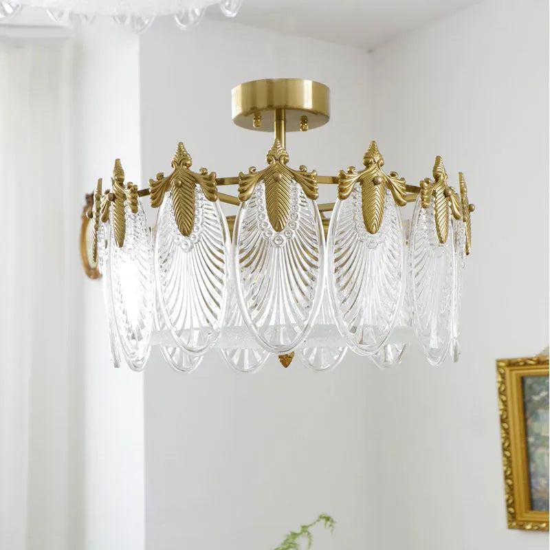 American retro peacock glass ceiling lamp with crystal chandelier accents and tricolour LED light