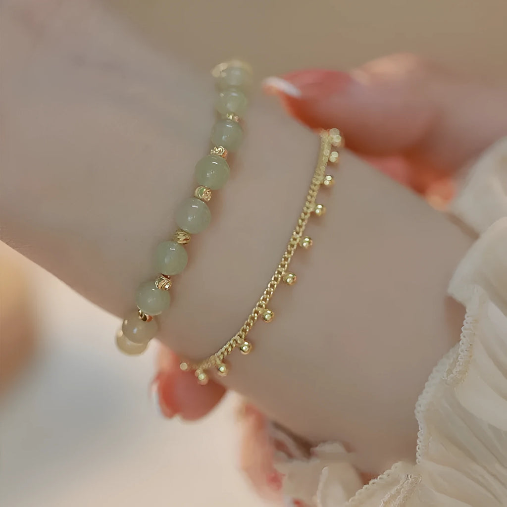 Handcrafted Hetian Jade bracelet with Princess On The Run beaded design for women
