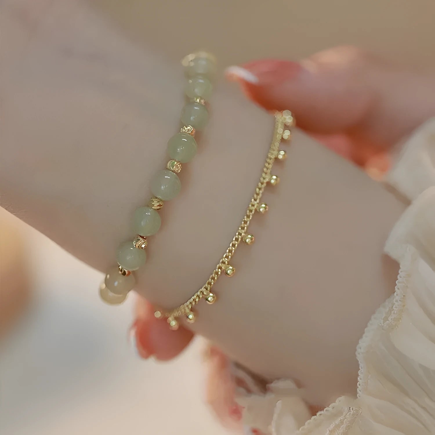 Handcrafted Hetian Jade bracelet with Princess On The Run beaded design for women
