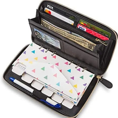 Anti-theft card holder wallet in multiple colours showing card slots and RFID protection.
