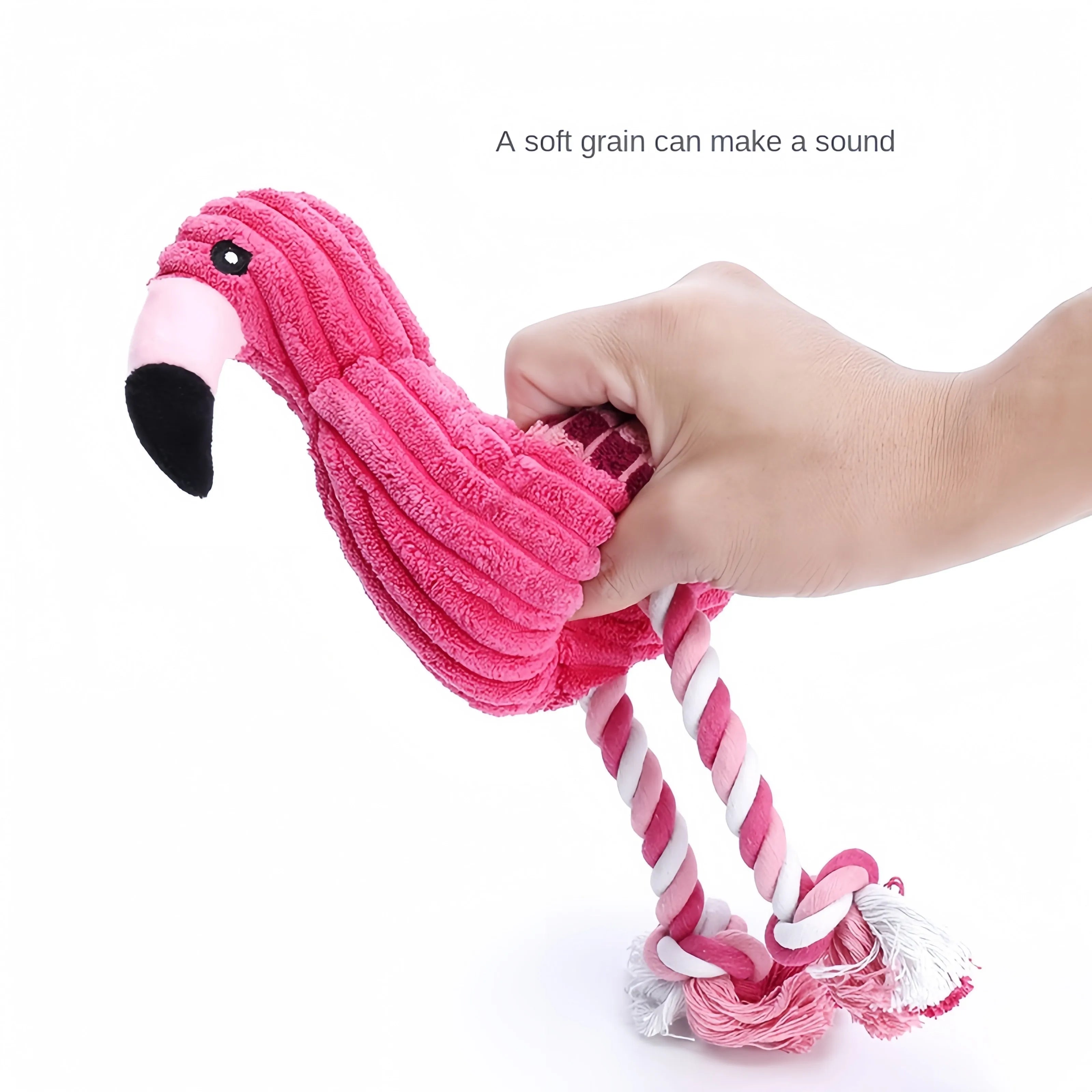 Pink animal-shaped corduroy plush dog toy with a squeaker inside.