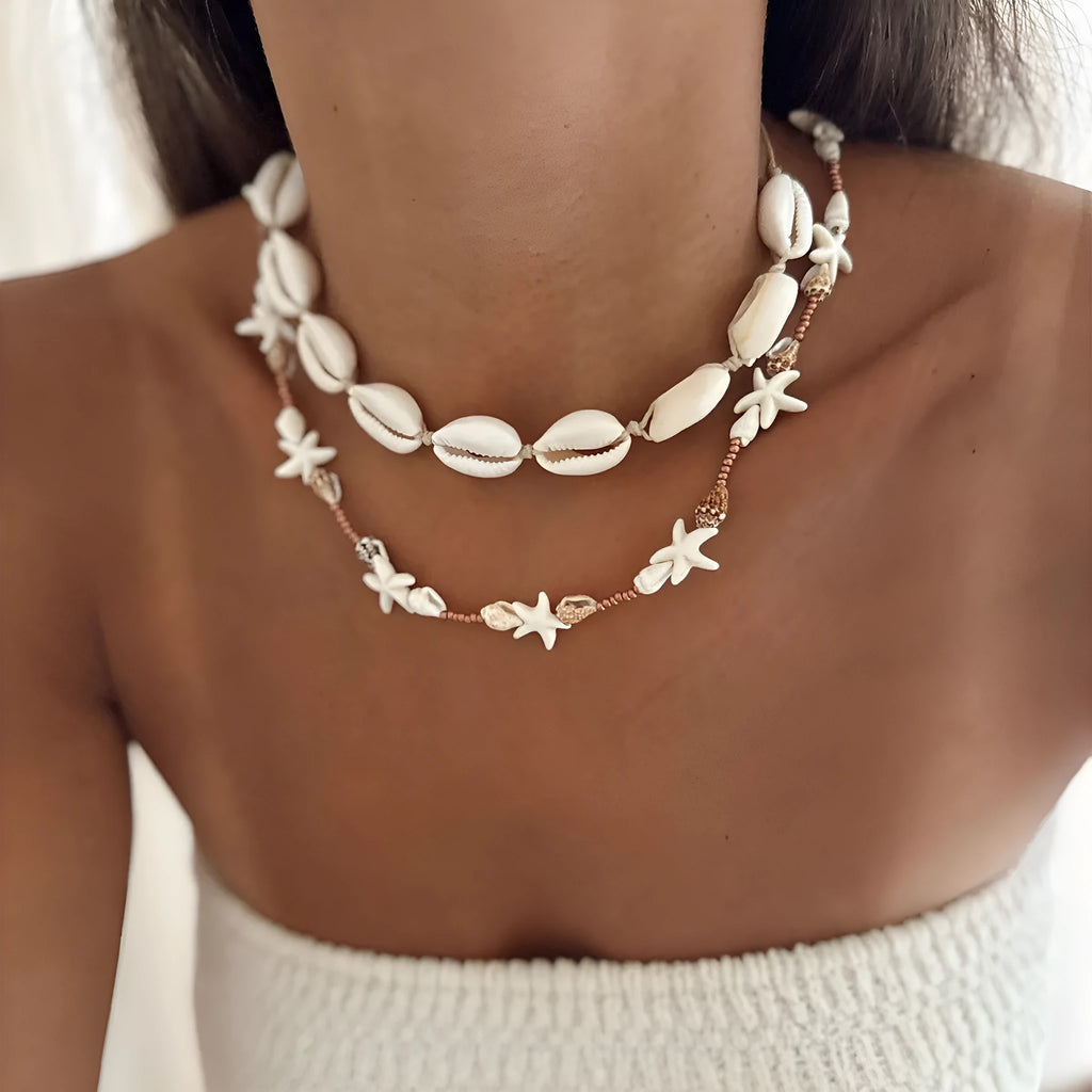 Handmade geometric shell necklace in X1900 colour with bohemian style pendant on regular chain