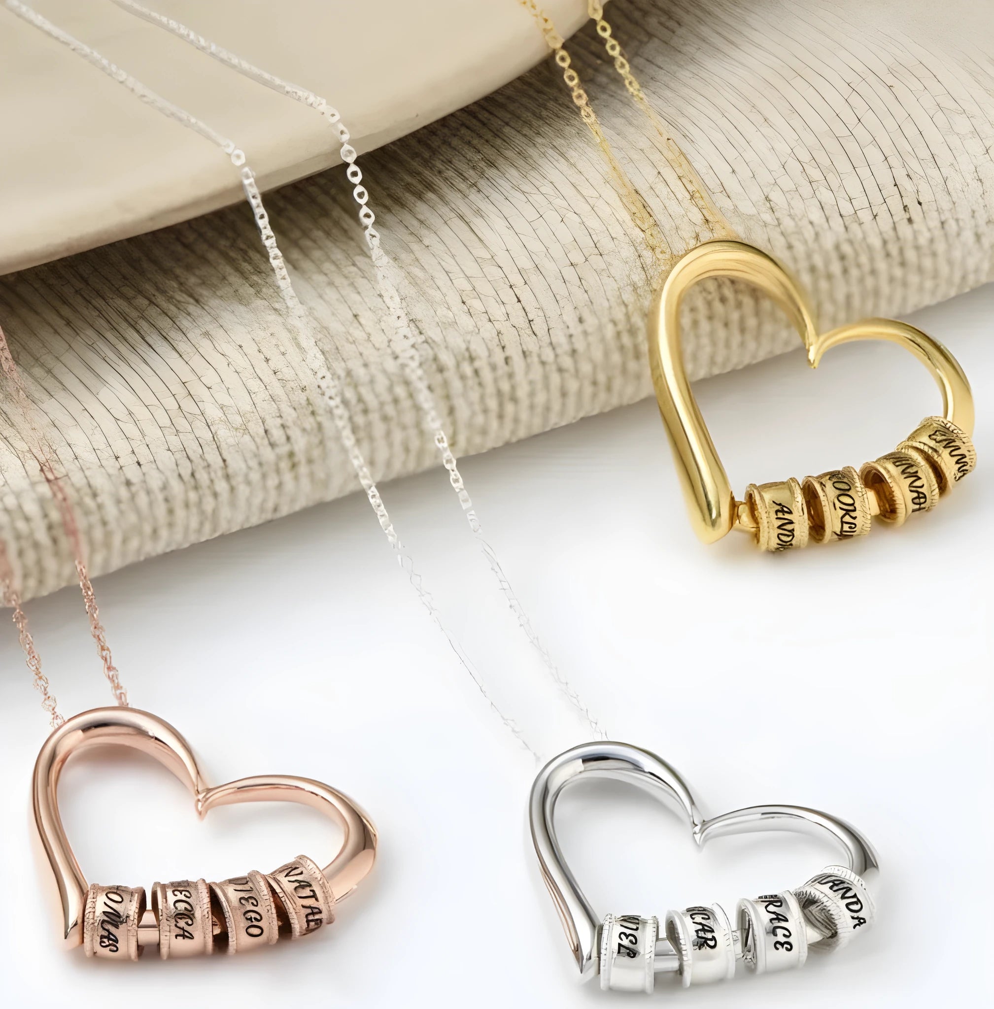 Personalised heart name pendant necklace in silver alloy with beaded lettering and box chain