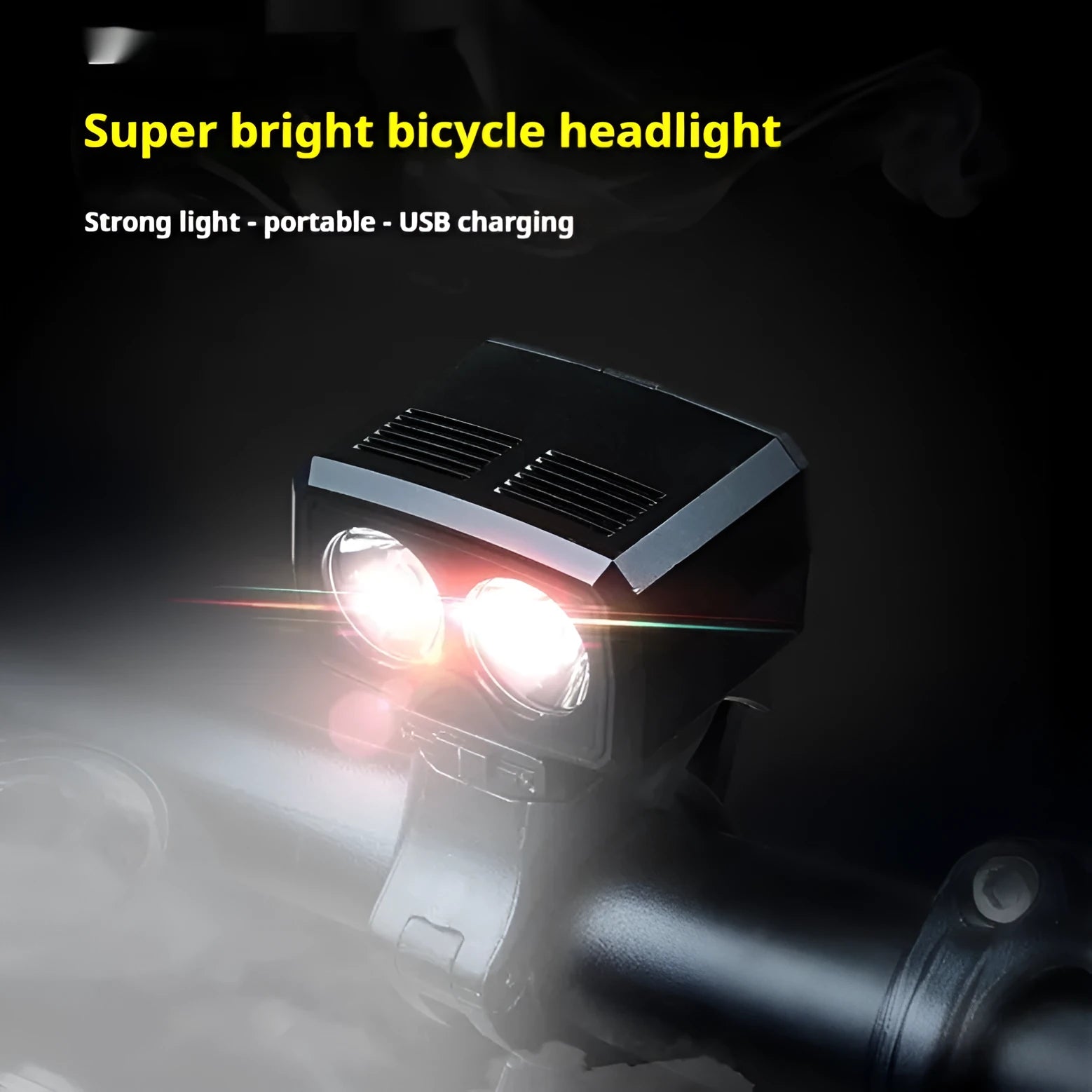 Y15 black cycle front light with CREE-XPE LED beads and quick release bracket on handlebar