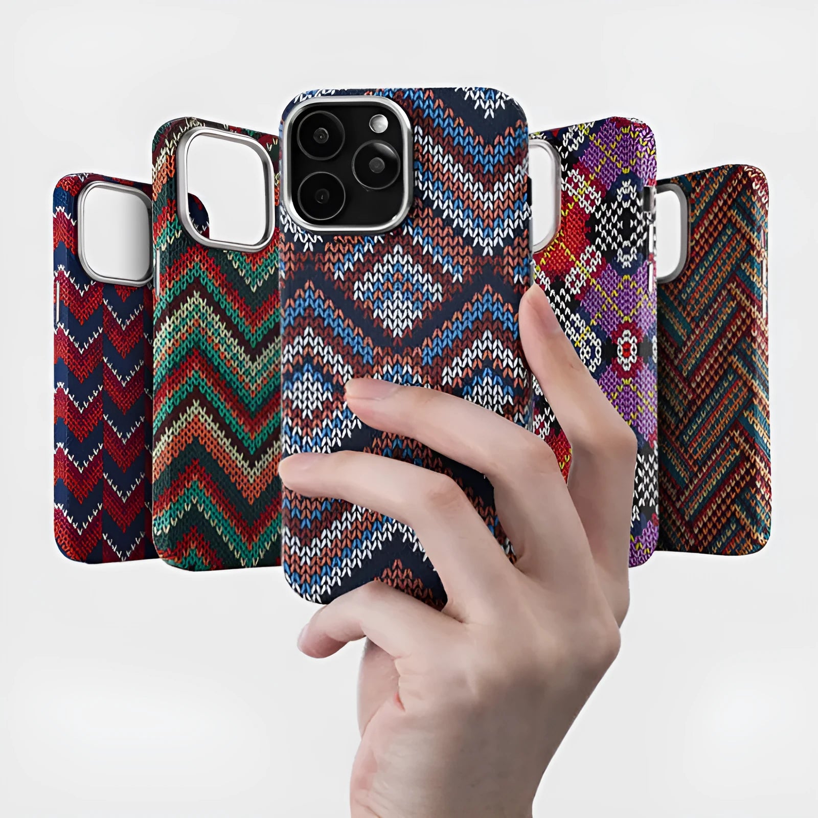 Kevlar pattern magnetic suction phone case for iPhone in Santorini Blue showing skin-like texture and protective shell design