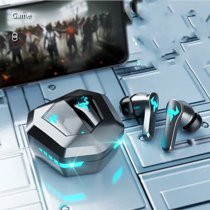 Black wireless Bluetooth sports gaming headset with in-ear noise-cancelling design