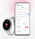 Black Bluetooth smartwatch with AMOLED display showing heart rate and blood oxygen metrics