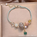 Hand-woven crystal sequin peace buckle bracelet for women in red, green, and blue colour options