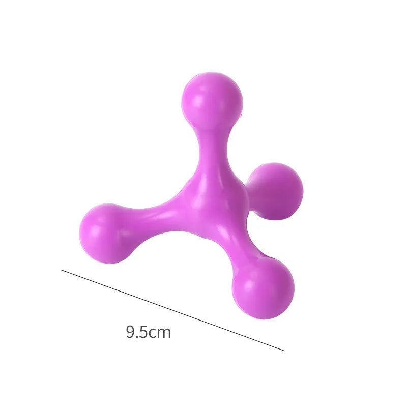 Blue silicone three-legged puppy chew toy for teething relief and dental cleaning