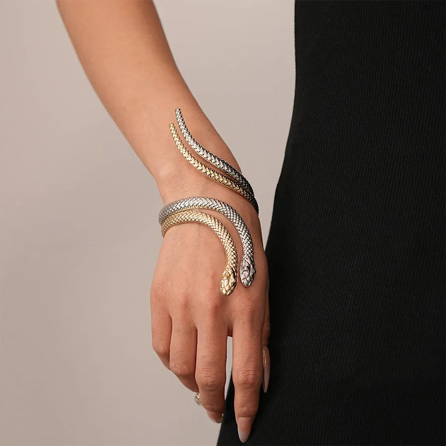 Twisted snake design ring and bracelet set in gold or silver electroplated metal