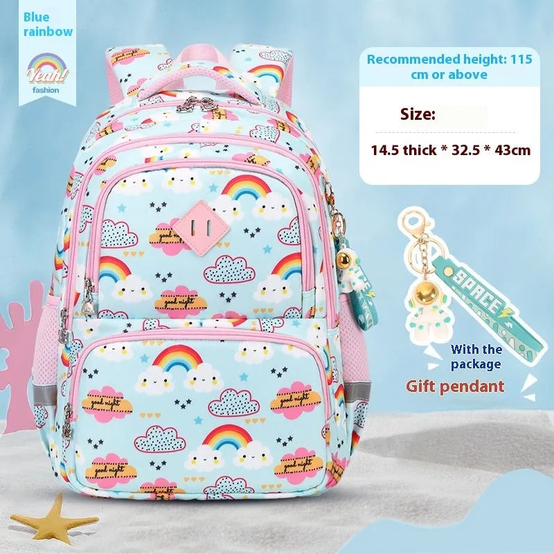 Children's waterproof Oxford cloth school backpack in dinosaur pattern with curved shoulder straps