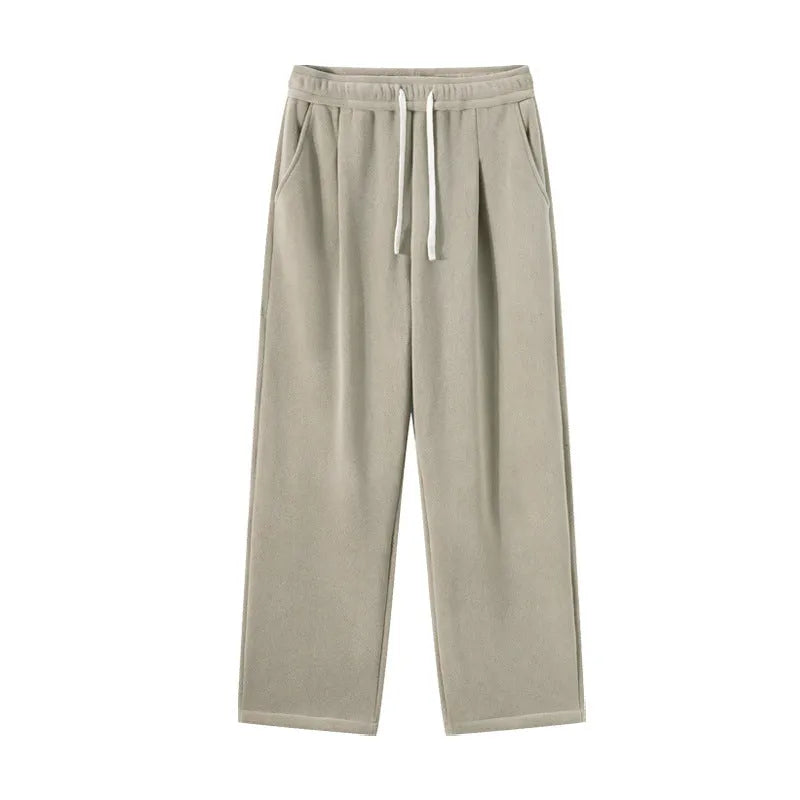 Men's double-sided polar fleece trousers with wool lining in loose Korean-style fit