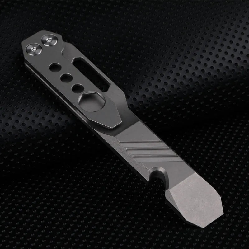 Titanium alloy multi-function crowbar tool with bottle opener in gun grey or stone wash finish