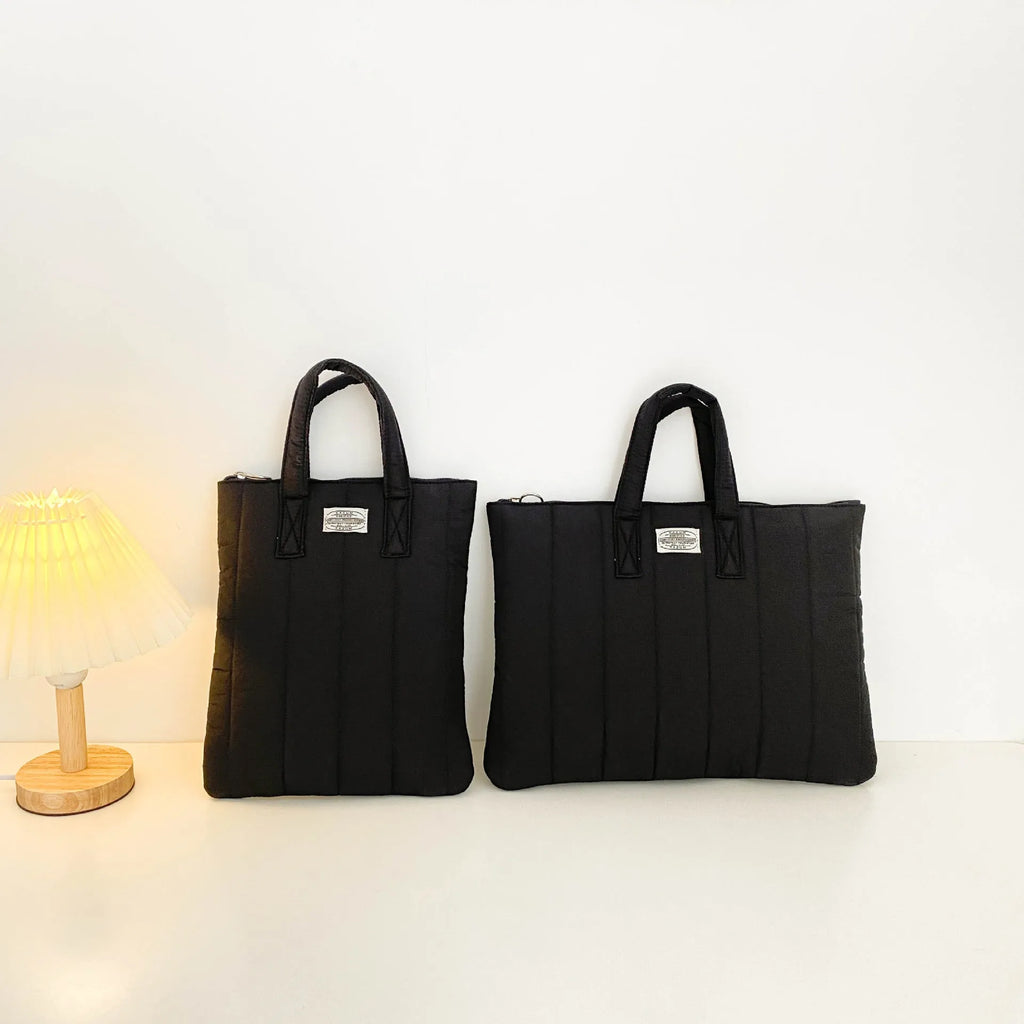 Personalised polyester laptop briefcase in black, shown next to matcha and sky blue colour options.