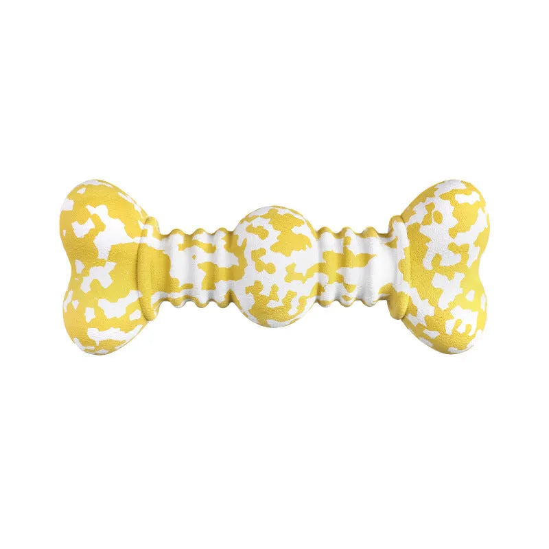 Natural rubber bone-shaped dog chew toy with camouflage pattern in two sizes for medium and large breed dogs