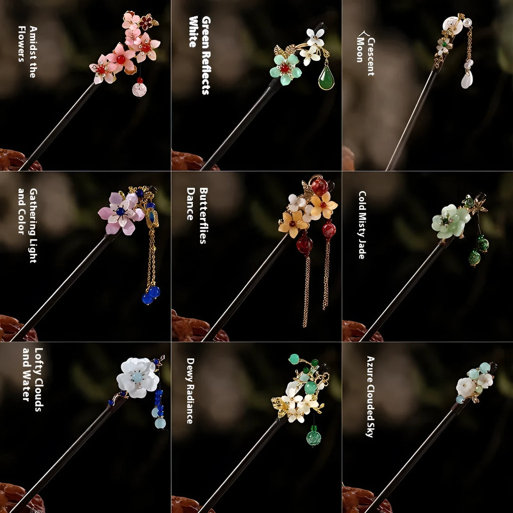 Blackwood headdress plate hair clasp with floral shape, New Chinese style, multiple colour options