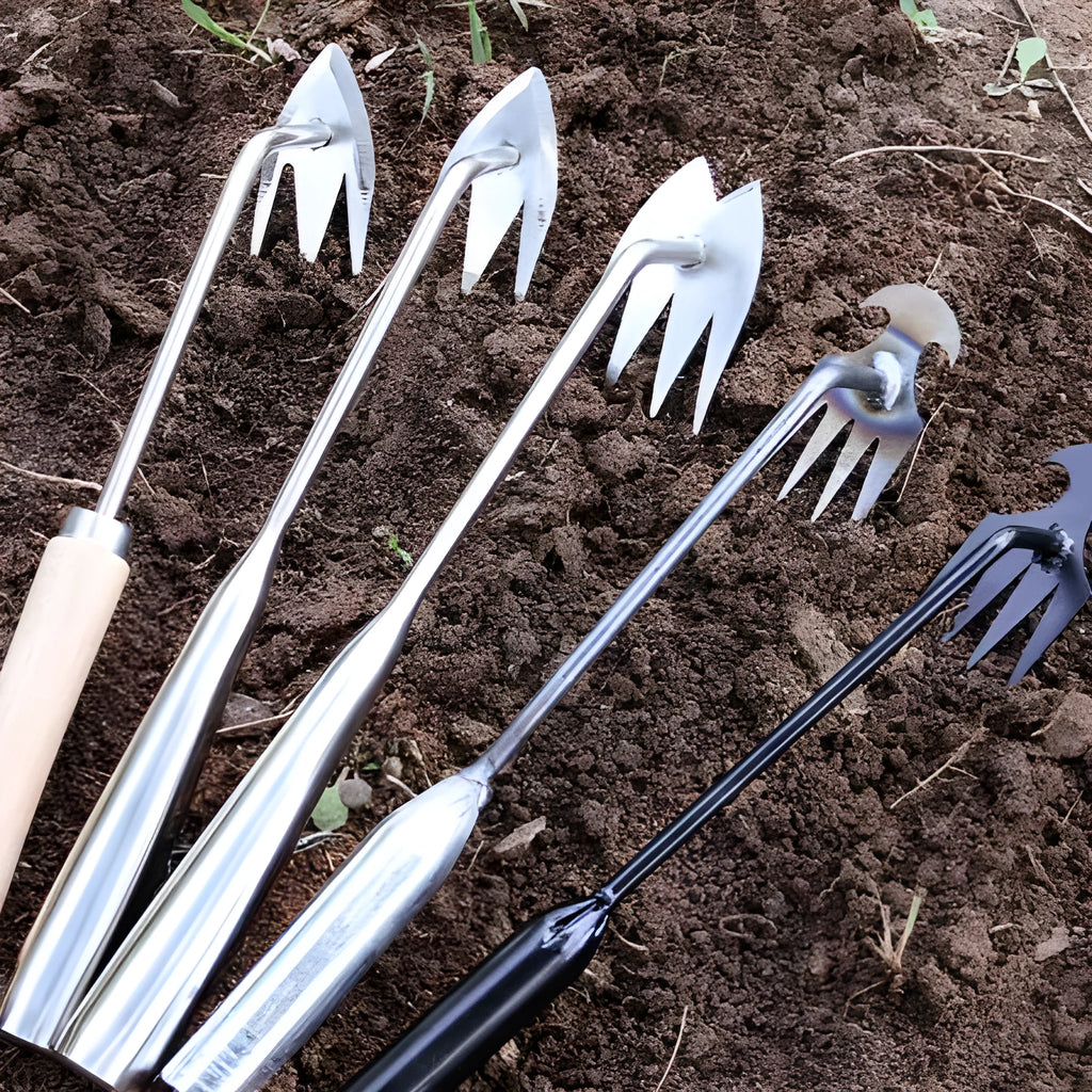 Multi-functional stainless steel weeding shovel tool for garden soil loosening and weed removal
