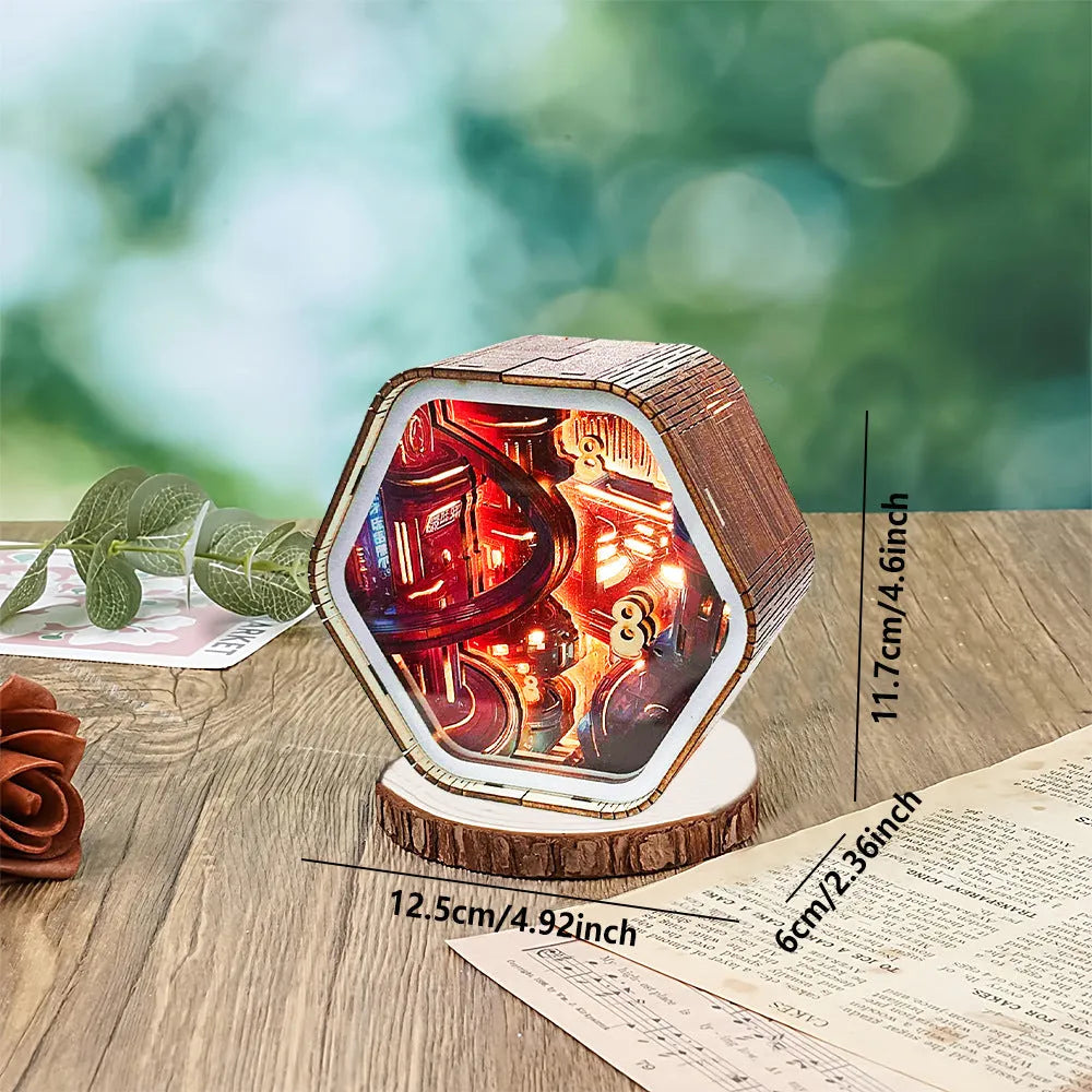 3D wooden carved night light bedside ornament in American style with carved detail