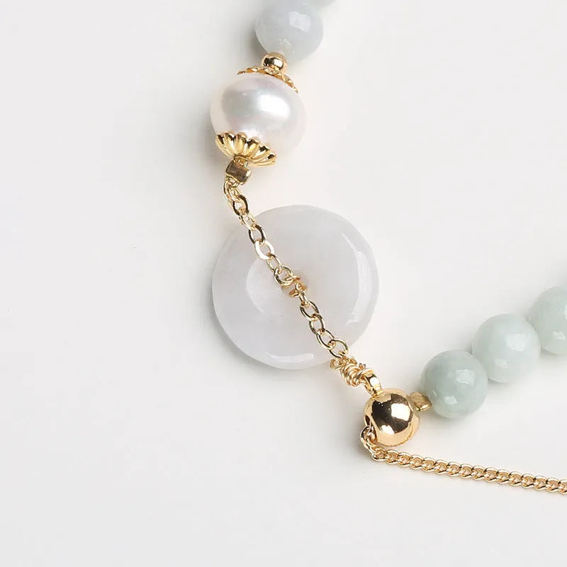 Handmade natural jade pearl bracelet with peace buckle design and geometry-shaped national style elements