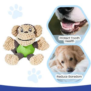 Cartoon monkey plush dog toy with squeakers for small to medium dogs