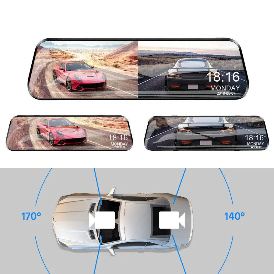 10 inch HD rearview mirror driving recorder with 170° wide angle 12MP camera in black