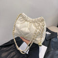 Fashion rhombus chain shoulder messenger bag in white PU soft synthetic leather with chain strap