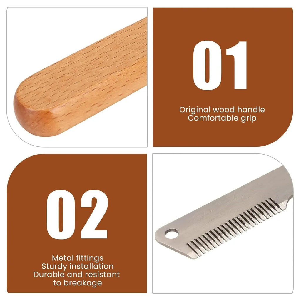 Pet stripping comb with wooden handle and metal teeth for dog cat grooming