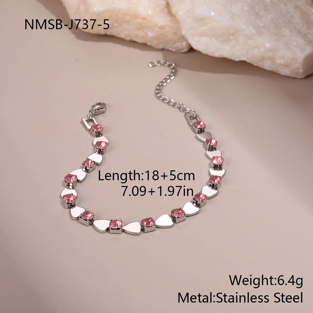 Women's stainless steel bracelet with 18K electroplating and geometric colour zircon stones, NMSB-J737-1