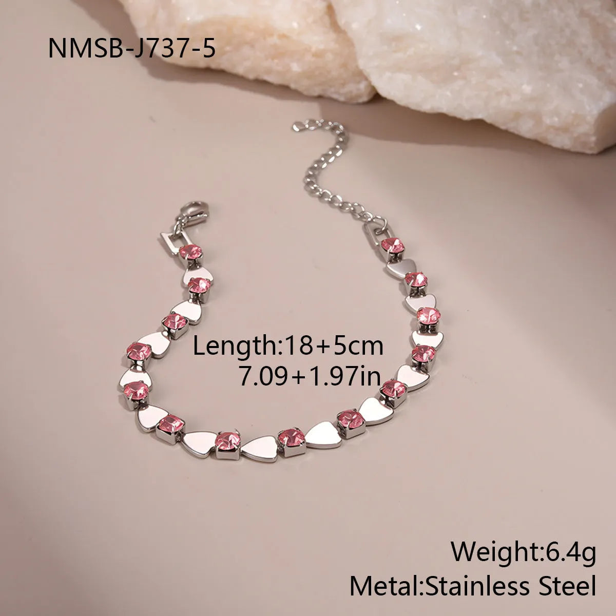 Women's stainless steel bracelet with 18K electroplating and geometric colour zircon stones, NMSB-J737-1
