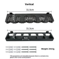 ABS plastic wall mounted fishing rod holder in black with self-tapping screws for upright or horizontal rod storage