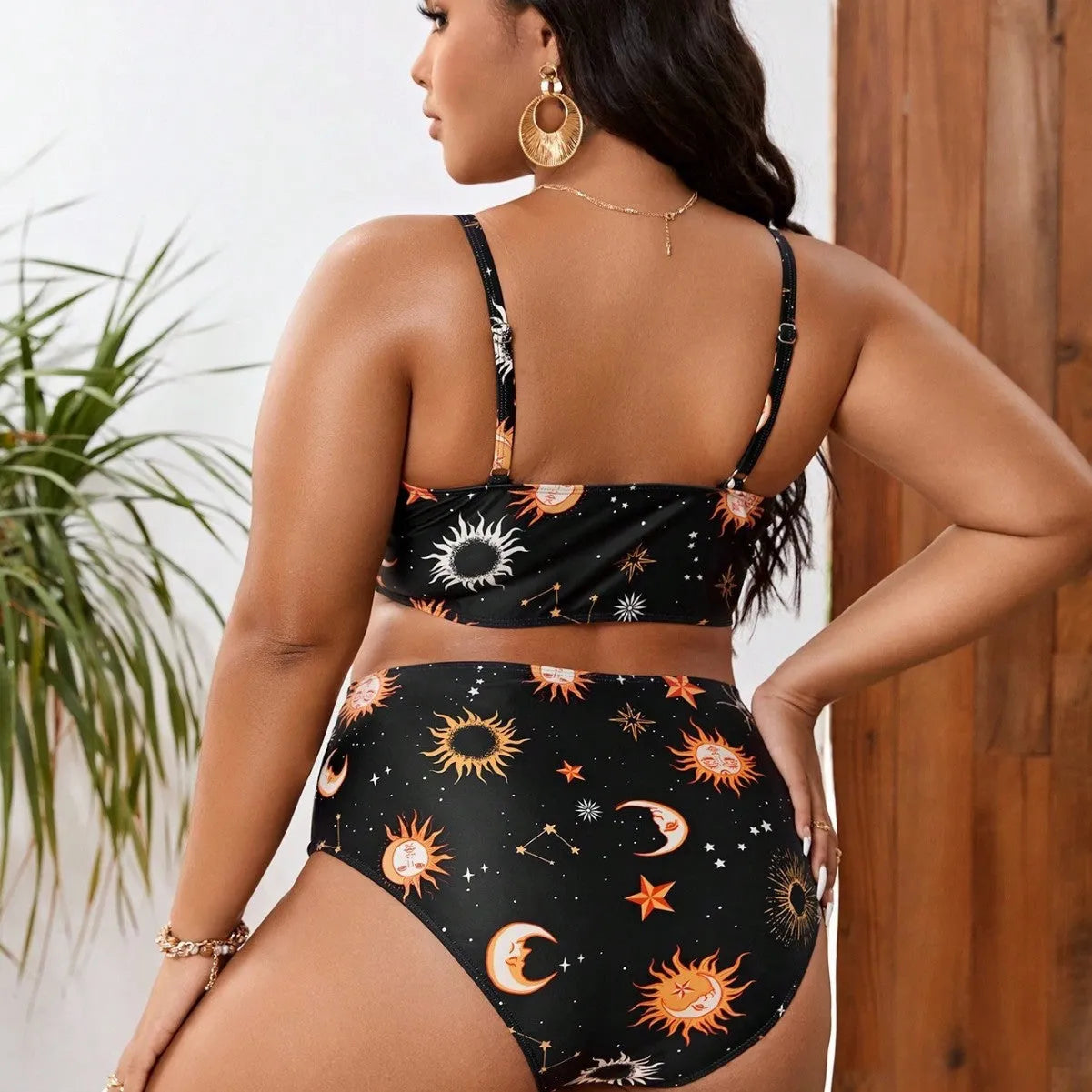 Women's split printed large size swimsuit in sleeveless briefs style, multicolour, sizes L to 4XL
