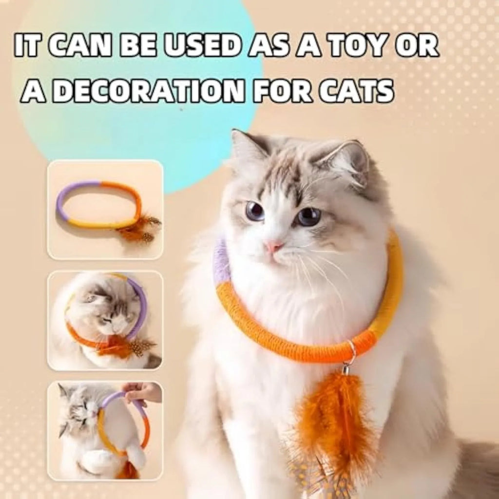 Green cotton rope circular cat toy with feathers and catnip for interactive play