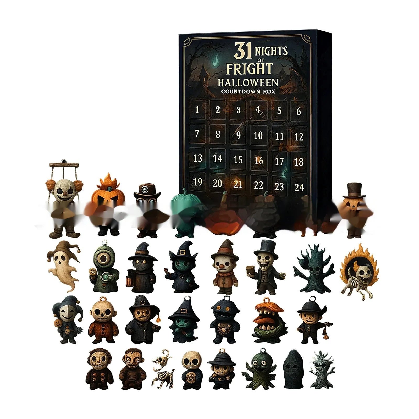 Halloween advent calendar blind box with horror doll figurines for 31, 15, or 7 night countdowns.