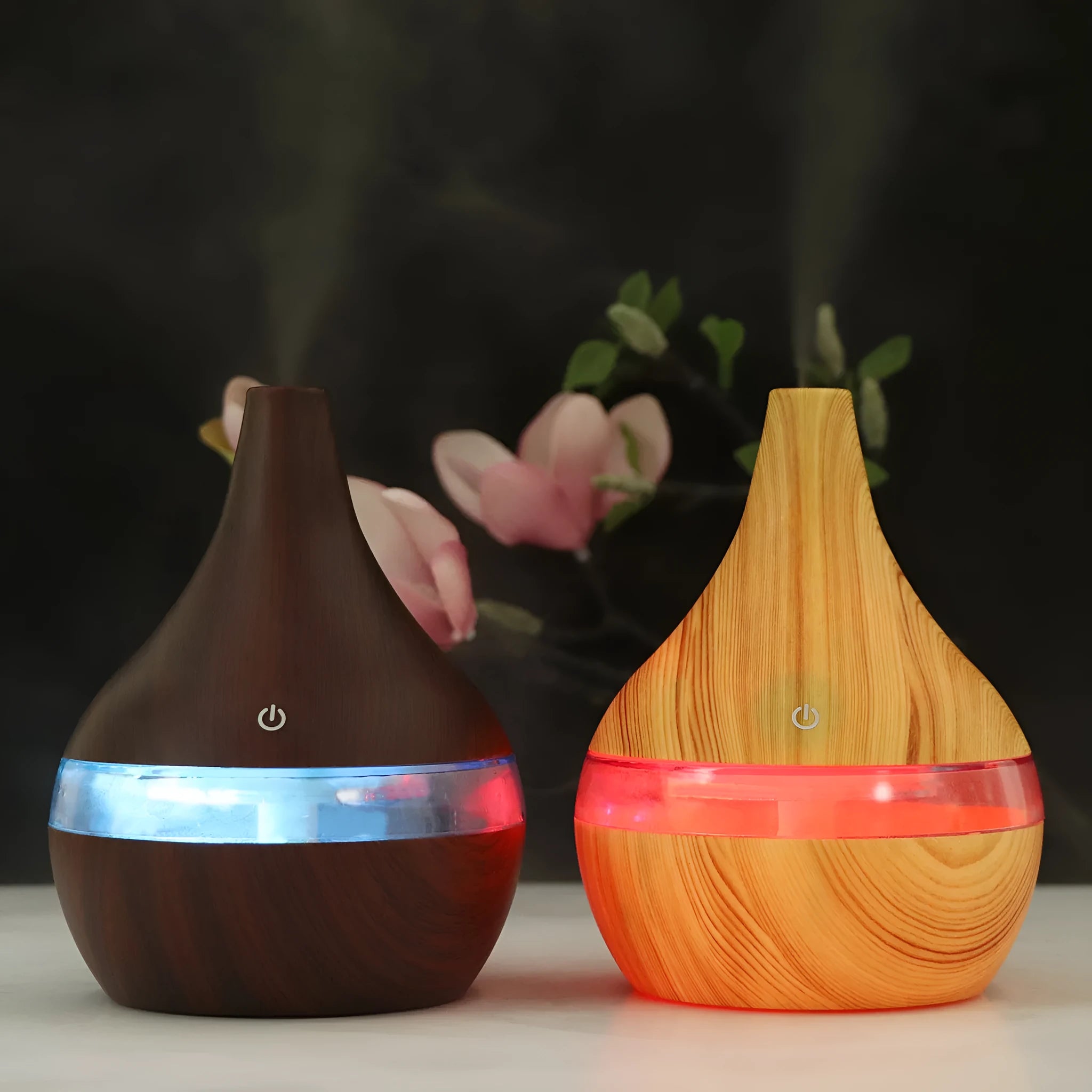 USB mini air purifier humidifier with wood grain finish for small rooms