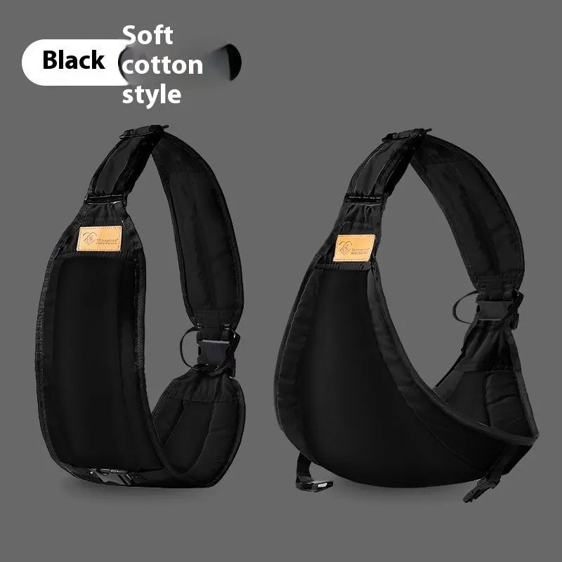 Baby waist stool carrier in fabric showing child carrying position and hip support