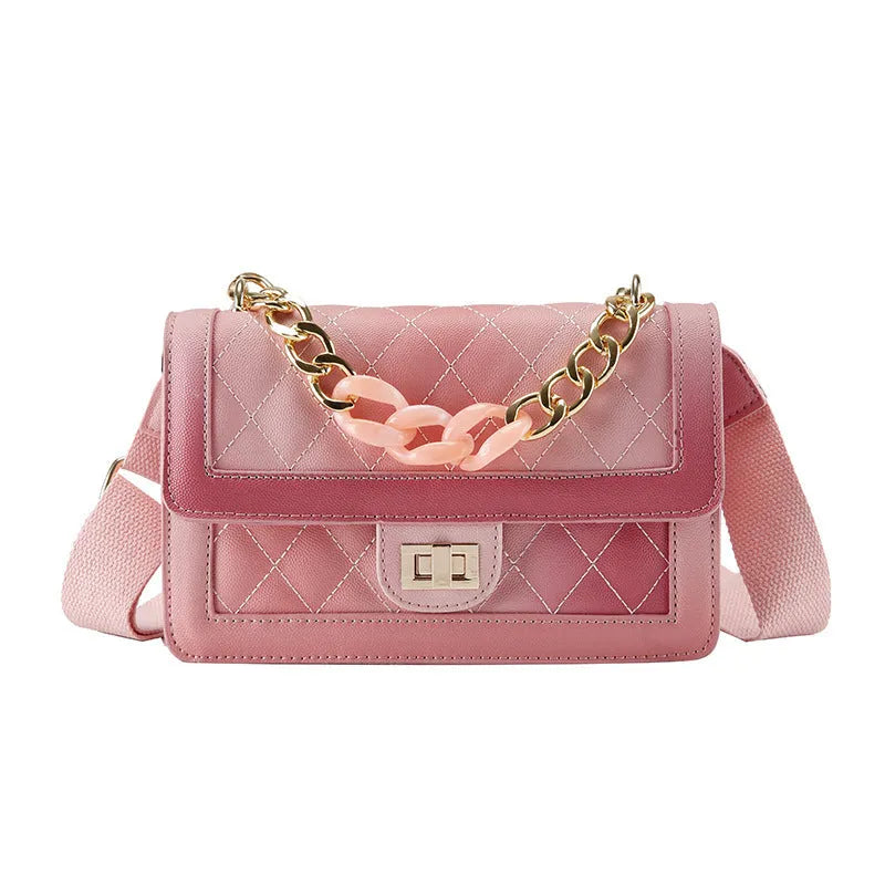 Small rhombic retro handbag with gradient chain shoulder strap in PU, available in five colours