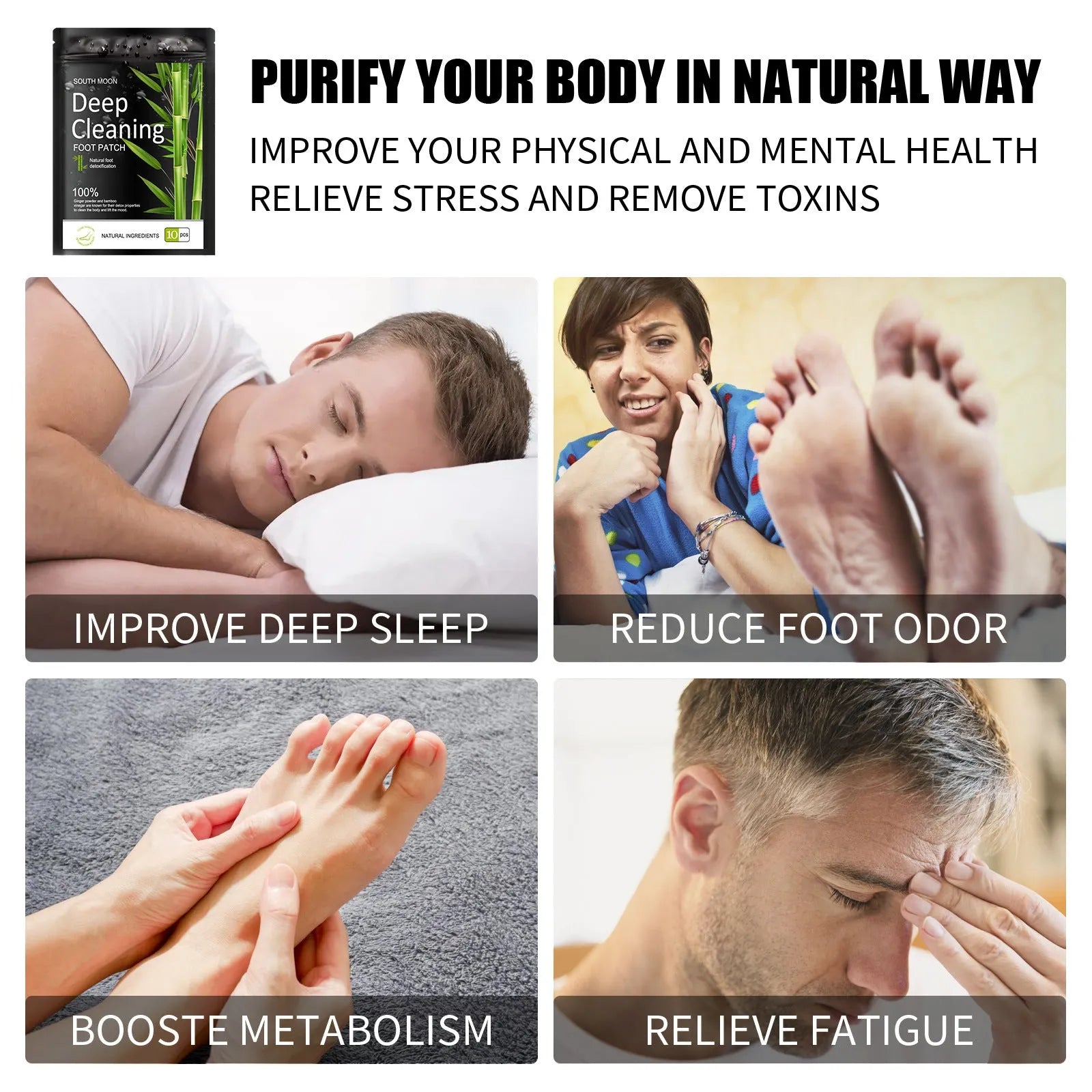 Natural foot patch detox pack of 10 patches for physical stress relief and fatigue reduction